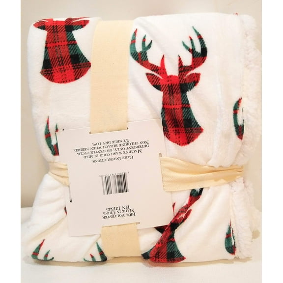 Forsythia Ridge Sherpa Throw Blanket 50 x 60 (Red Plaid Deer)