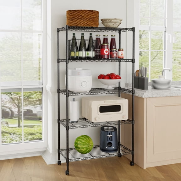 Furniture of America Rex Metal 5-Tier Wire Shelving Rack in Black