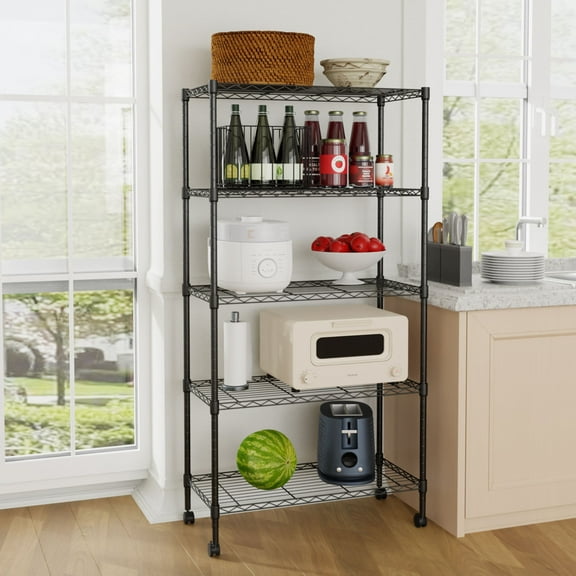 Furniture of America Rex Metal 5-Tier Wire Shelving Rack in Black