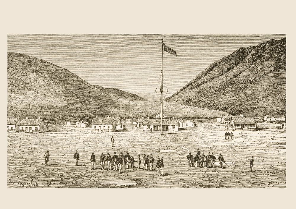 Fort Douglas Camp And Red Buttes Ravine Near Salt Lake City Utah In 1870S From American Pictures Drawn With Pen And Pencil By Rev Samuel Manning Circa 1880 Canvas Art - Ken Welsh Design Pics (34 x 24