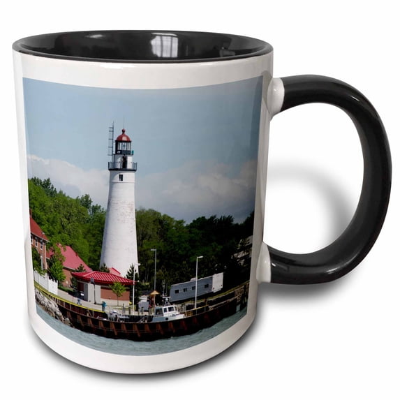 3drose, Fort Gratiot Lighthouse, Michigan, Usa - Us23 Cmi0047 - Cindy Miller Hopkins, 15oz Two-tone Black Mug