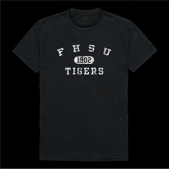 Fort Hays State University Tigers Distressed Arch College T-Shirt, Black - Small