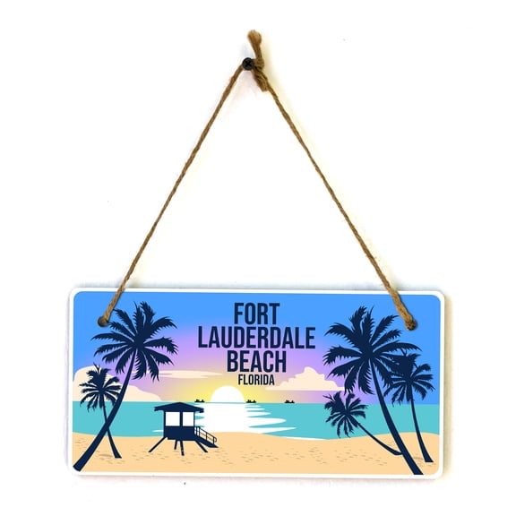 Fort Lauderdale Beach, Florida 5x10 Hanging Plus Wall or Door Sign | Rustic Twine | Famous US Beaches Souvenir