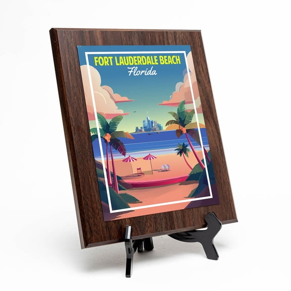 Fort Lauderdale Beach Florida, Wooden Frame 8x10 Decorative Wall Plaque With Easel Acrylic Stand | Famous Beaches Home Decor