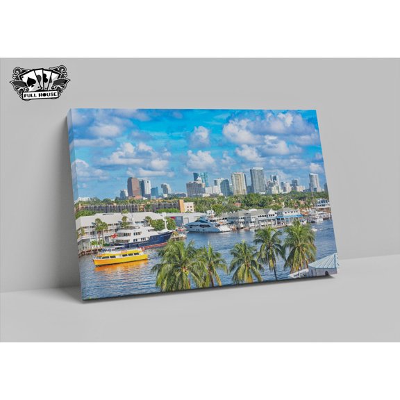 Fort Lauderdale Florida Coastline Yachts Canvas Print - Full House (12″×16″)