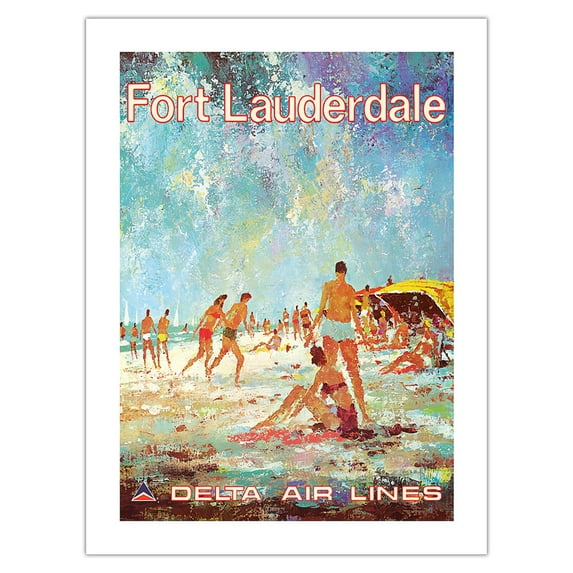 Fort Lauderdale Florida - Delta Air Lines - Vintage Airline Travel Poster by Jack Laycox c.1975 - Bamboo Fine Art 290gsm Paper Print (Unframed) 24x32in