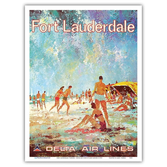 Fort Lauderdale Florida - Delta Air Lines - Vintage Airline Travel Poster by Jack Laycox c.1975 - Master Art Print (Unframed) 9in x 12in