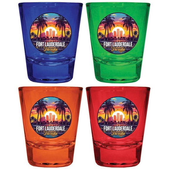 Fort Lauderdale Florida Design B Souvenir Full Color 2 oz Round Shot Glass Multicolor (4-Pack)