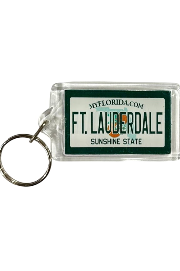 Fort Lauderdale Florida License Plate Acrylic Rectangular Souvenir Keychain 2.5" X 1.5"