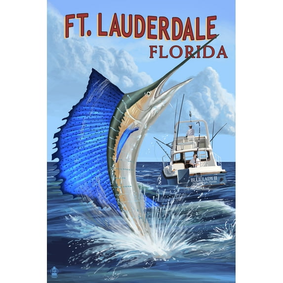 Fort Lauderdale, Florida, Sailfish Scene (16x24 Giclee Gallery Art Print, Vivid Textured Wall Decor)