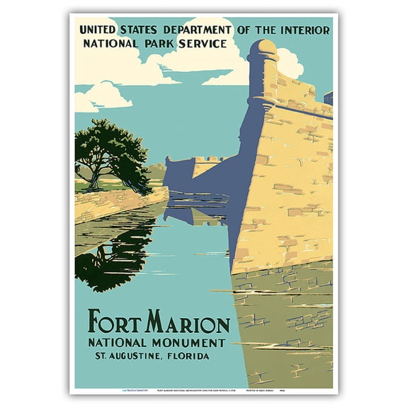Fort Marion National Monument - St. Augustine Florida - Vintage Travel Poster by Chester Don Powell c.1938 - Master Art Print 10in x 14in