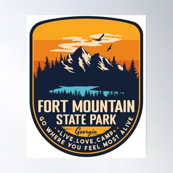 Fort Mountain State Park Georgia Ga Badge Forest And Wilderness Poster Wall Art, Modern Wall Decor, 8x12 UNFRAMED