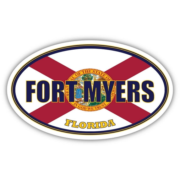 Fort Myers City Florida State Flag | FL Flag Lee County Oval State Colors Bumper Sticker Car Decal 3x5 inches