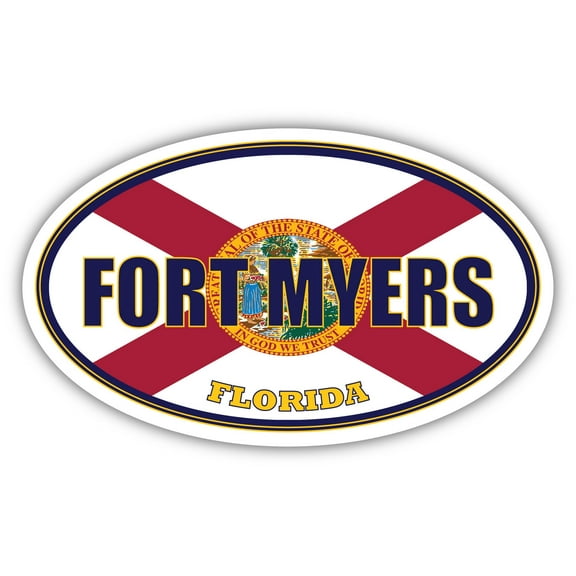 Fort Myers City Florida State Flag | FL Flag Lee County Oval State Colors Bumper Sticker Car Decal 3x5 inches