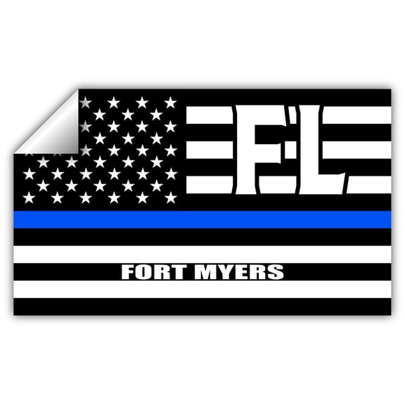 Fort Myers FL Florida Lee County Thin Blue Line Stealthy USA Flag - Honoring Law Enforcement Officers Flags - Blue Lives Matter Euro Decal Bumper Sticker 3M Vinyl 3" x 5"