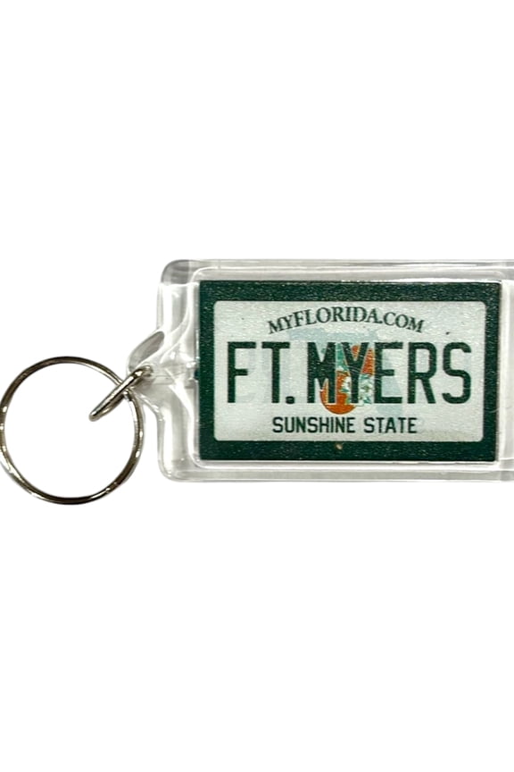 Fort Myers (Ft. Myers) Florida License Plate Acrylic Rectangular Souvenir Keychain 2.5" X 1.5"