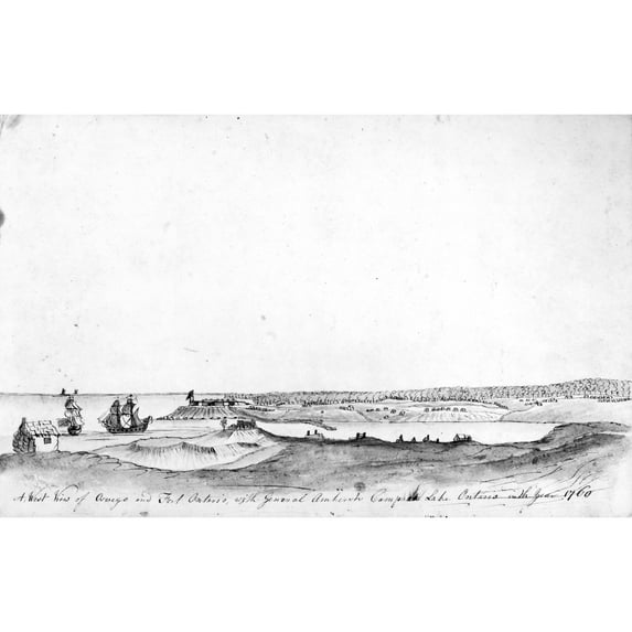 Fort Ontario 1760. Nwest View Of Fort Ontario At Oswego New York On Lake Ontario. Wash Drawing 1760 By Thomas