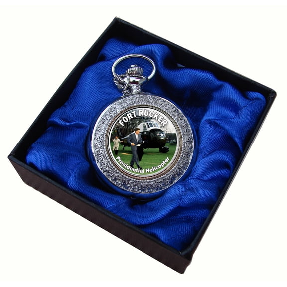 Fort Rucker Presidential Helicopter JFK Half Dollar Pocket Watch