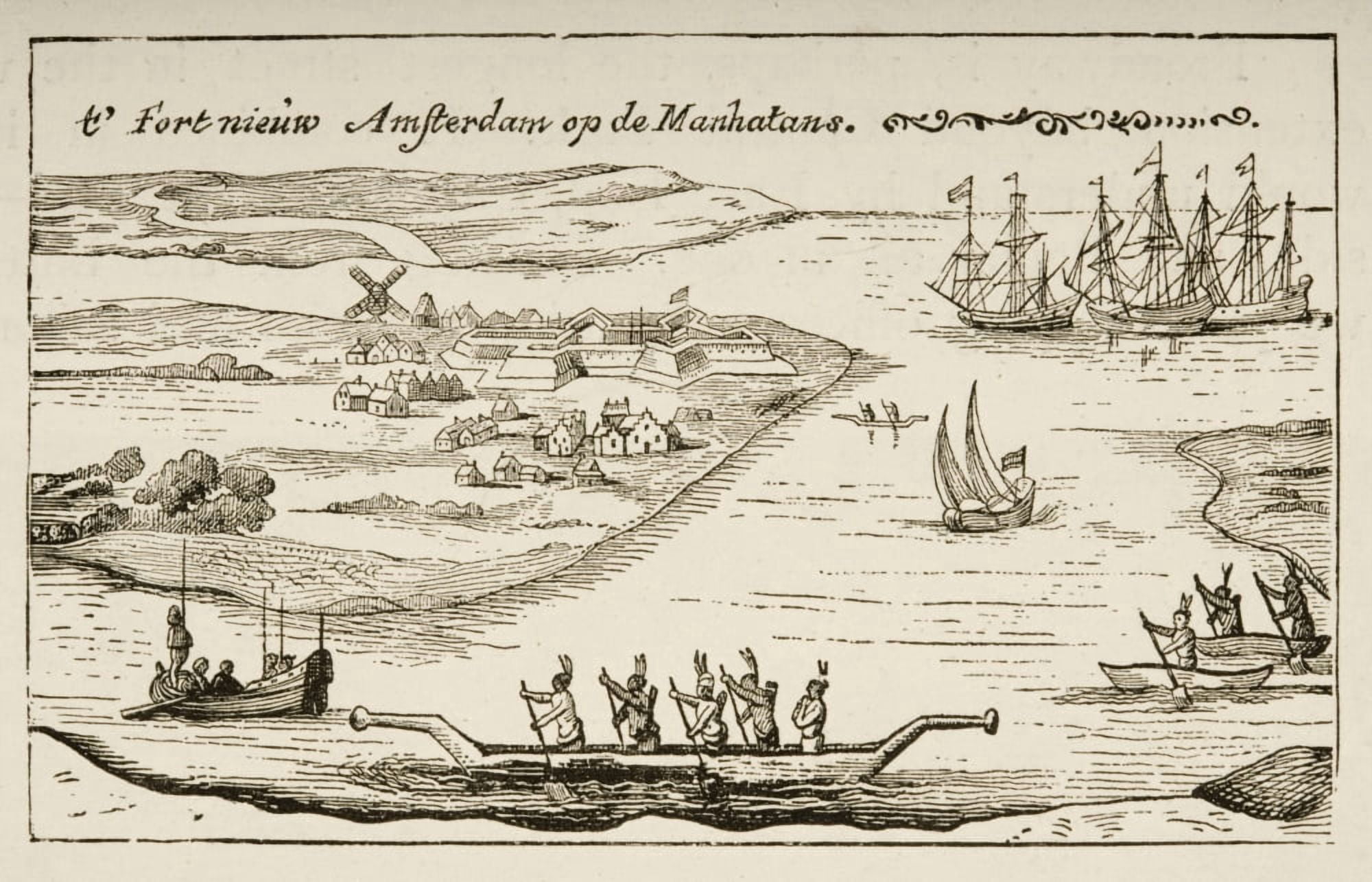 Fort And Settlement Of New Amsterdam On Manhatten Island In 1620S From American Pictures Drawn With Pen And Pencil By Rev Samuel Manning Circa 1880 Canvas Art - Ken Welsh  Design Pics (36 x 22)