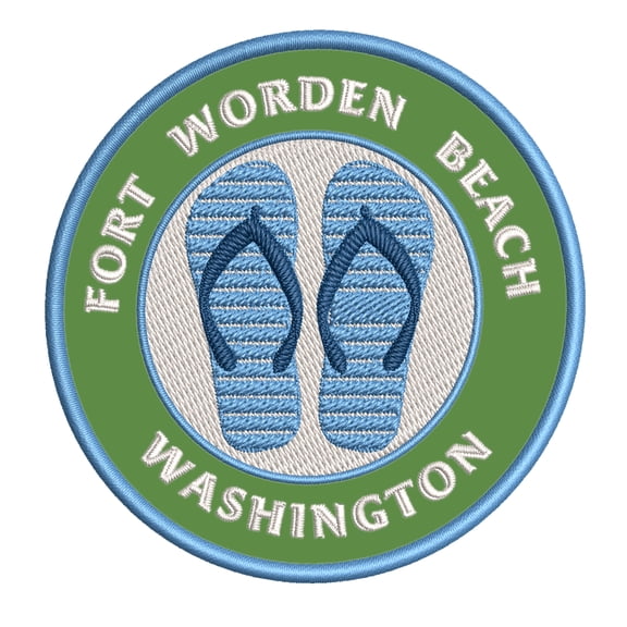Fort Worden Beach, Washington 3.5 Inch Iron Or Sew On Embroidered Fabric Badge Patch Ocean Beach, Salt Life Iconic Series