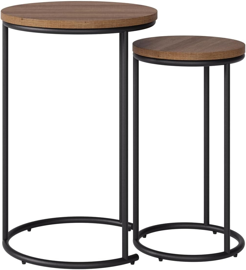 Fort Worth Brown Engineered Wood Tall Round Nesting Side Table