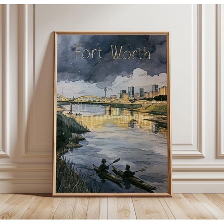 Fort Worth Skyline River Bridge Print City Wall Art, Unframed Paper Print