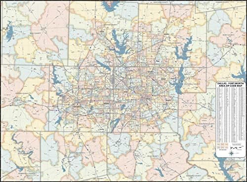 Fort Worth TX ZIP Code Laminated Map (48” Wide X 36” Tall)