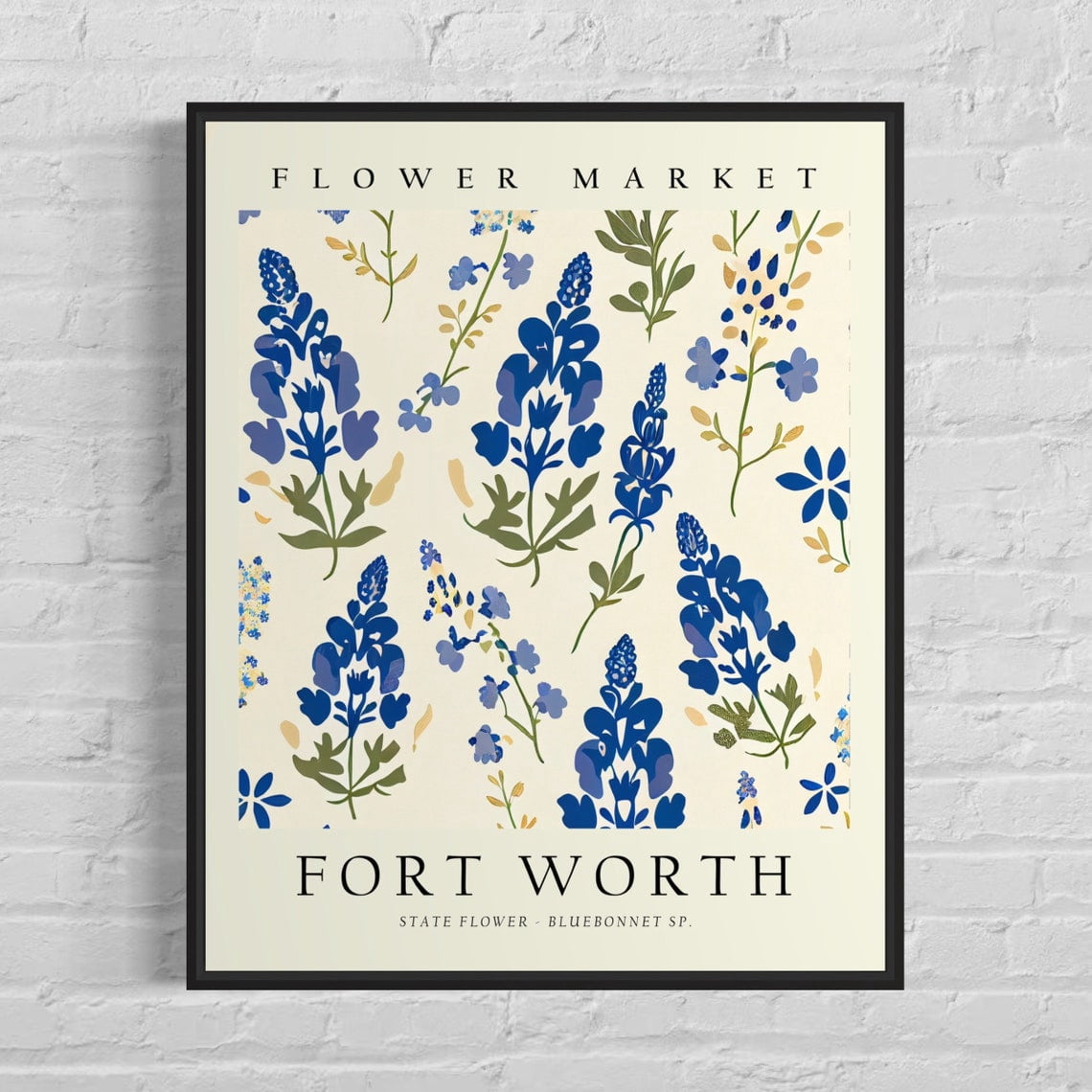 Fort Worth Texas Flower Market Wall Art Print, Bluebonnet Sp Botanical ...