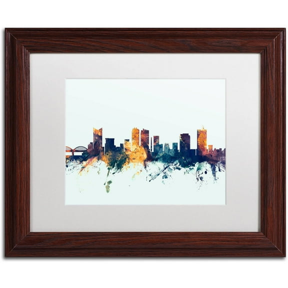 "Fort Worth Texas Skyline Blue" Canvas Art by Michael Tompsett, White Matte, Wood Frame