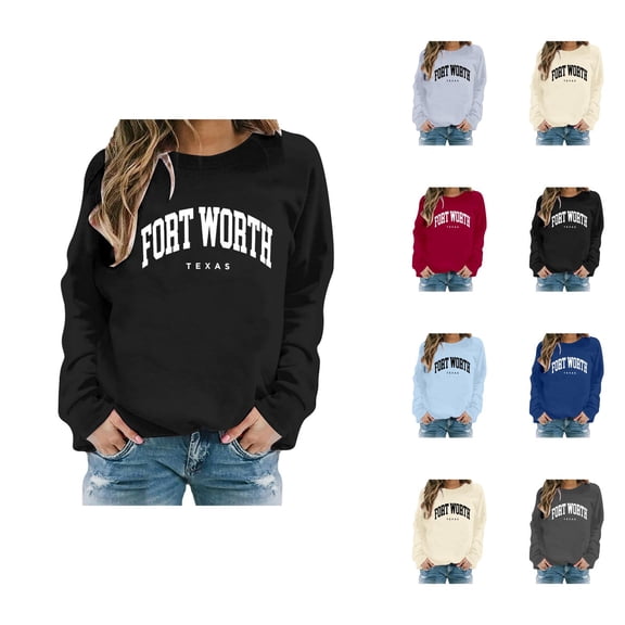 Fort Worth Texas Sweatshirts for Women 2025 Long Sleeve Crewneck Sweatshirt Pullover Tops Streetwear