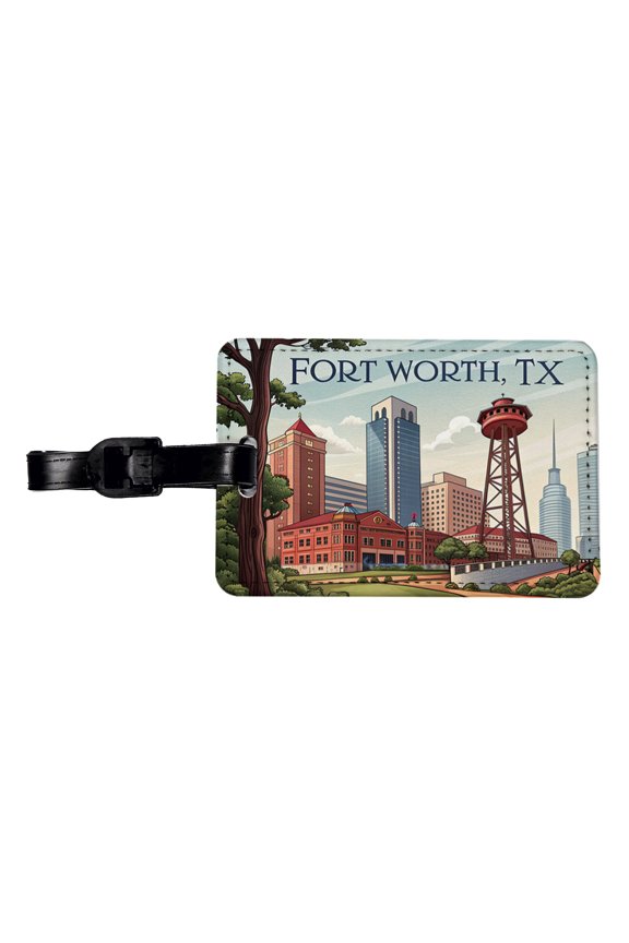 Fort Worth, Texas TX Travel City State Stamp Faux Leather Travel Luggage Tag