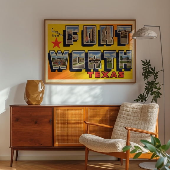 Fort Worth Texas Vintage Postcard Print Texas Art Poster Retro Colorful Travel Poster Art Print Wall Art