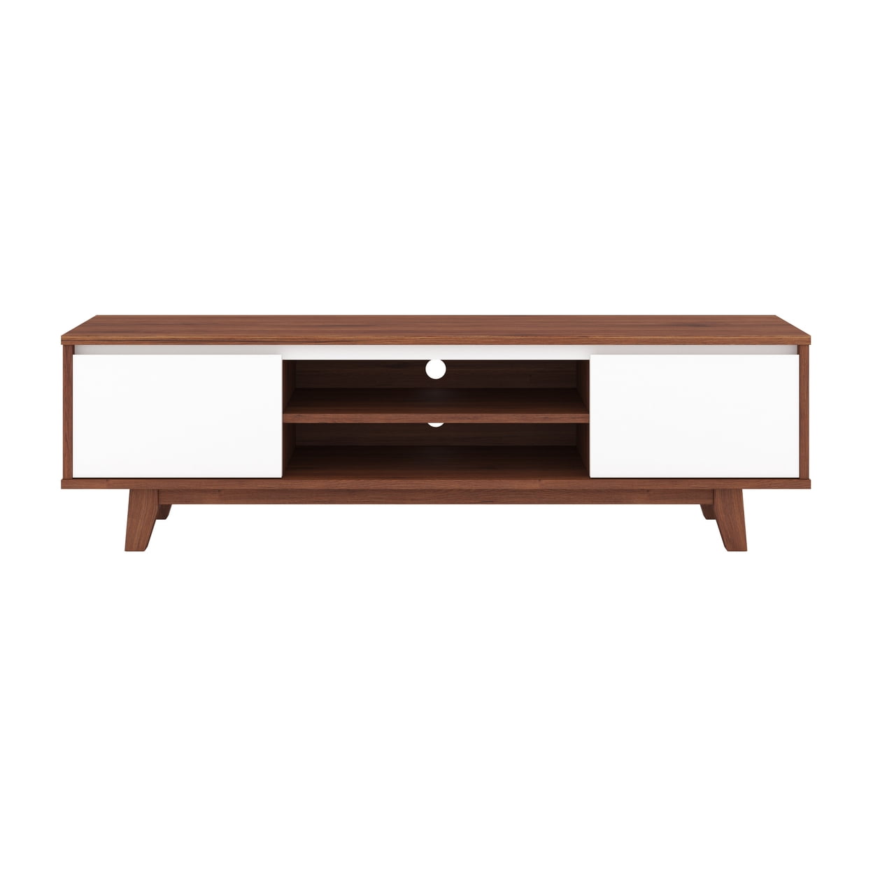 63" White and Brown Engineered Wood TV Stand with Cabinet