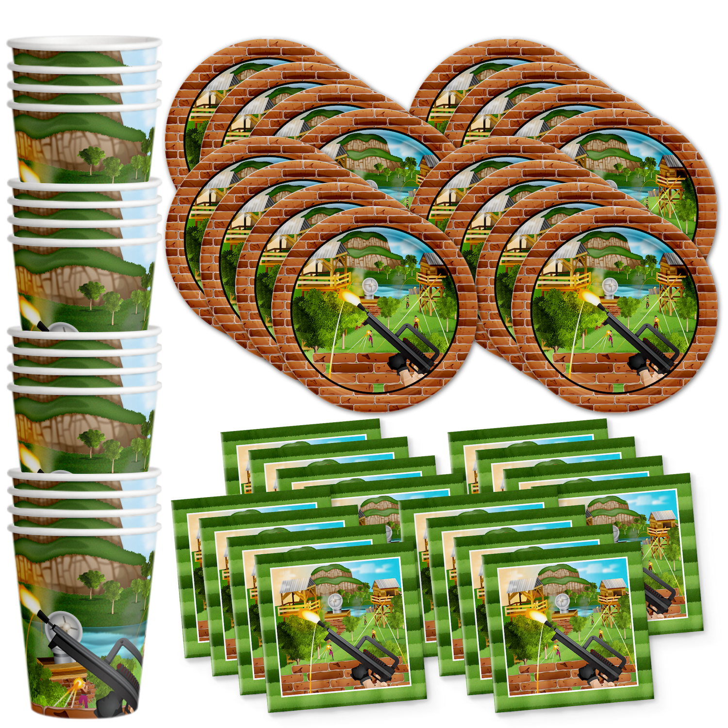 Fort nite Birthday Party Supplies Set Plates Napkins Cups Tableware Kit for 16