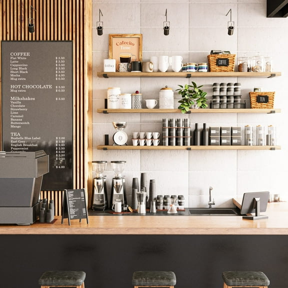 Forte Large Wooden Floating Shelves 72 Inches Long, Rustic Wall Shelf with 130 lbs Capacity, Thick 1.5 Inch Farmhouse Decor for Living Room Bedroom, Burnt Brown