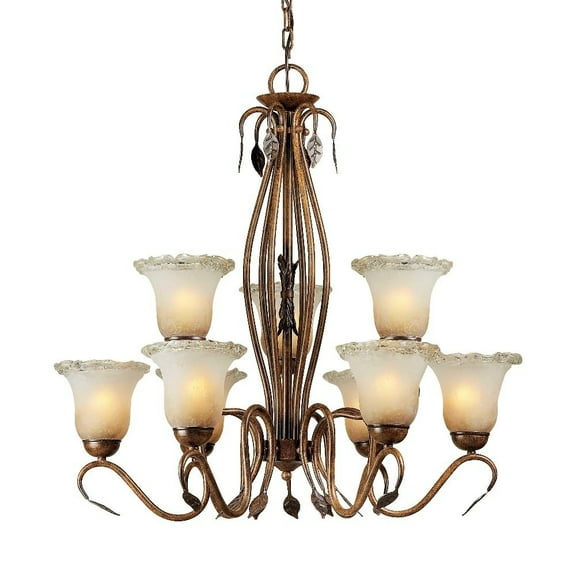 Forte Lighting 2420-09 30Wx30h 9 Light 2 Tier Chandelier - Rustic Sienna