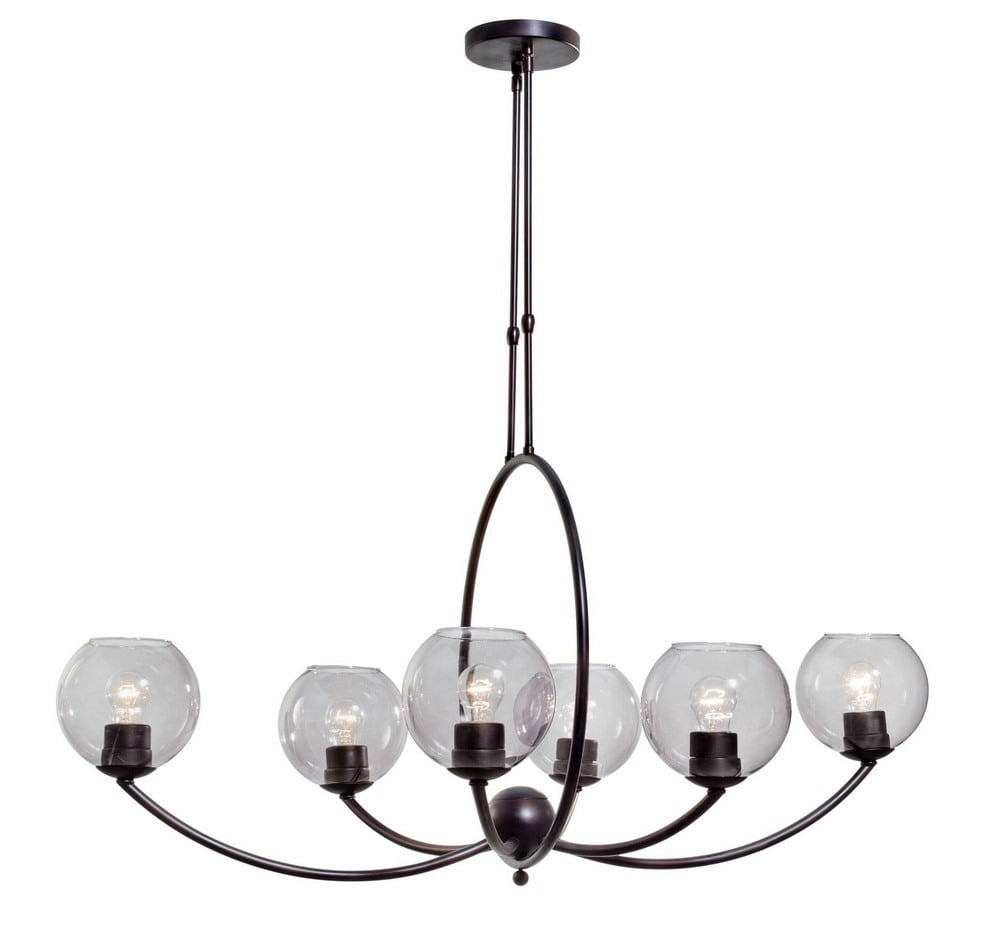 Antique Bronze 6-Light Oval Chandelier with Clear Globes