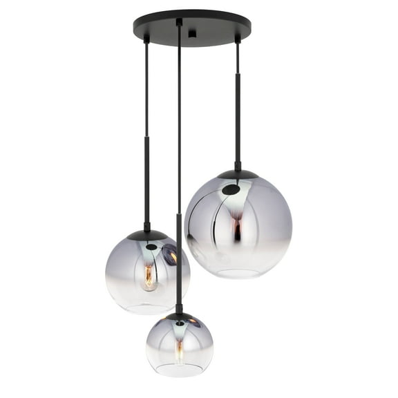 Callisto  3-Light Black Ombre Glass Pendant with Chrome Ombre Globe Glass Shade