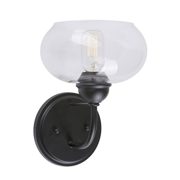 Cameron 1-Light Black Wall Sconce with Clear Glass