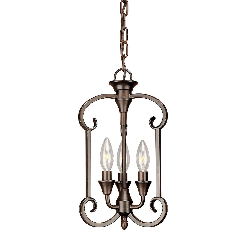 Antique Bronze 3-Light Foyer Pendant with Glass Bulbs