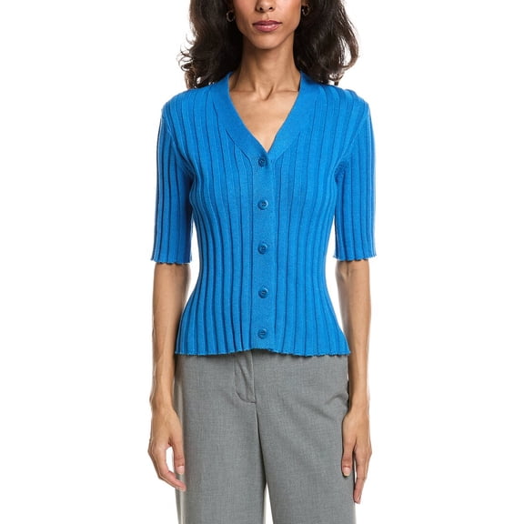 Forte womens Elbow Sleeve Rib Cardigan, xs, Blue