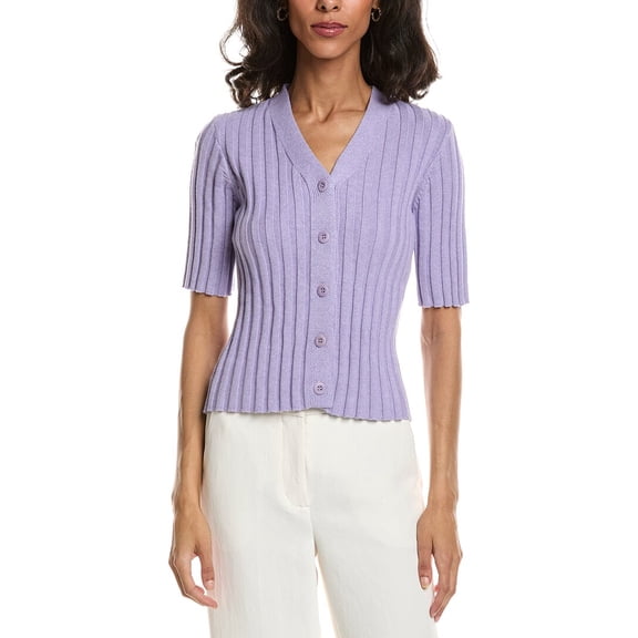 Forte womens  Elbow Sleeve Rib Cardigan, xs, Purple