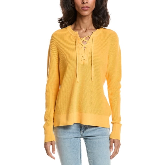 Forte womens  Lace-Up Rib Crewneck Sweater, XL, Orange