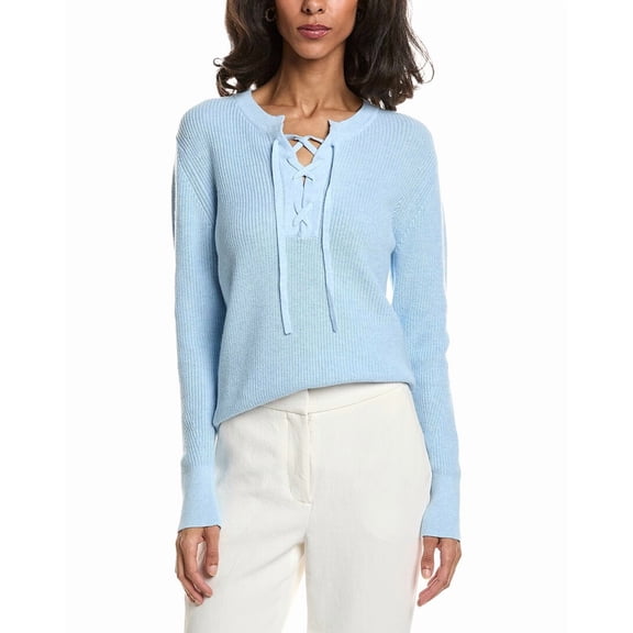 Forte womens  Lace-Up Rib Crewneck Sweater, s, Blue