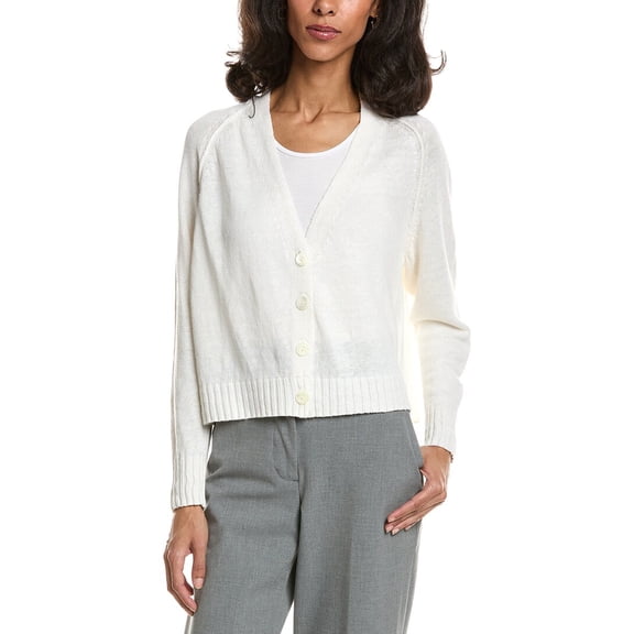 Forte womens Linen Crop Cardigan, m, White