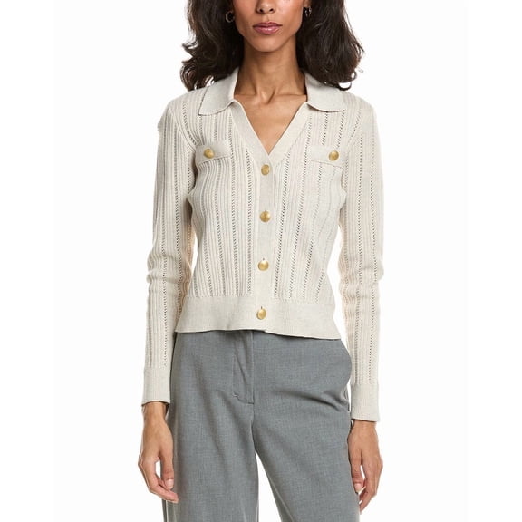 Forte womens  Rib Button Front Polo Sweater, l, Brown