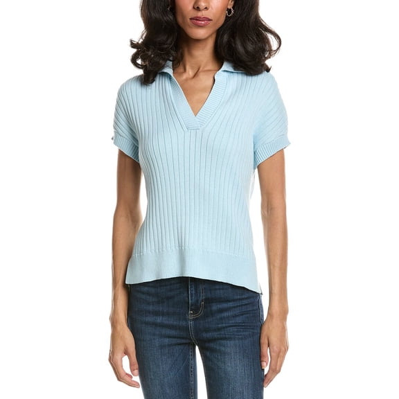 Forte womens  Rib Cap Sleeve Polo Sweater, m, Green