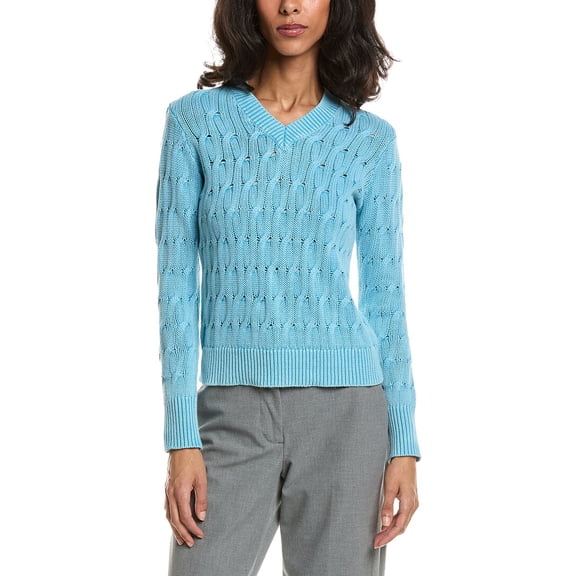 Forte womens  Stonewash Cable Sweater, m, Blue