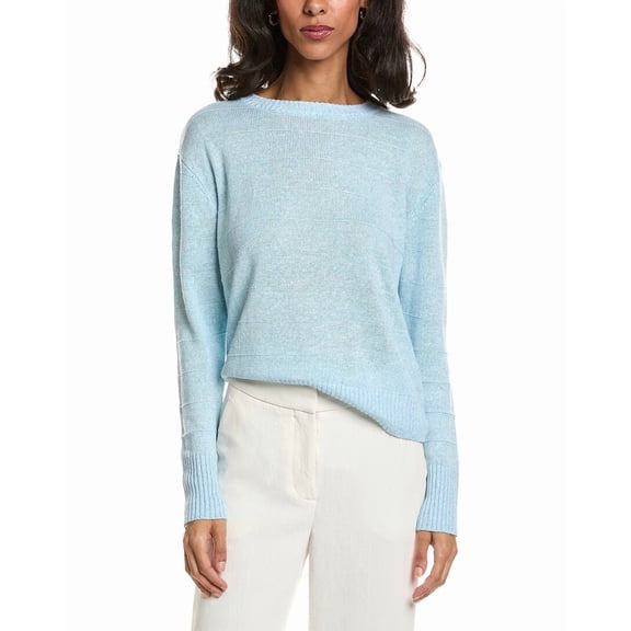 Forte womens  Textured Crop Linen Sweater, m, Blue