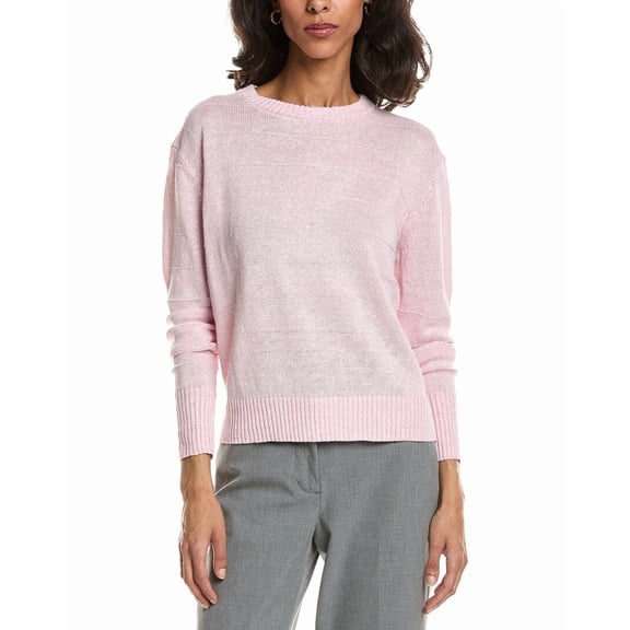 Forte womens  Textured Crop Linen Sweater, m, Pink
